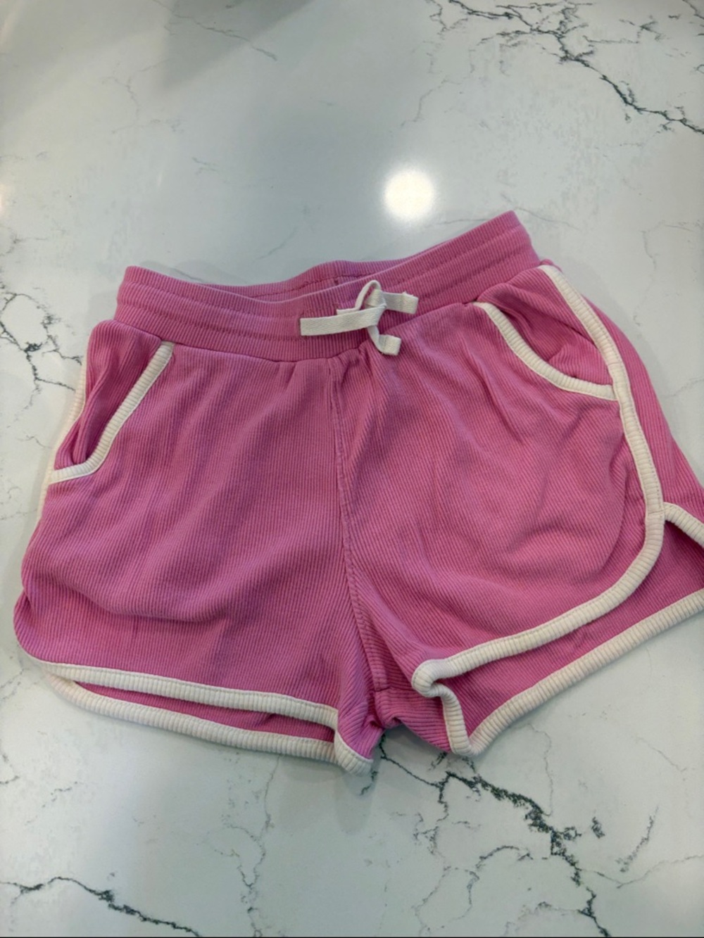 Tea collection Pink Ribbed Lounge Shorts with Contrast white piping